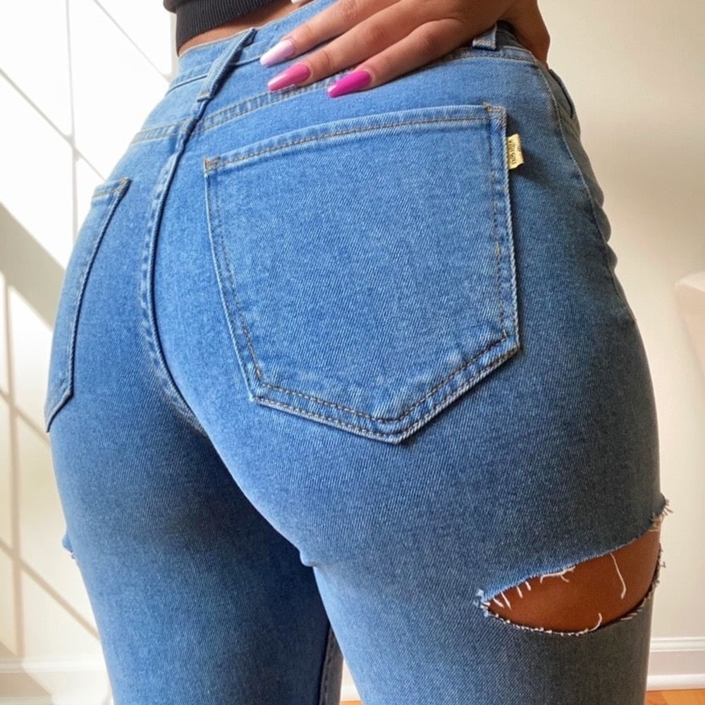 High waisted jeans W slit